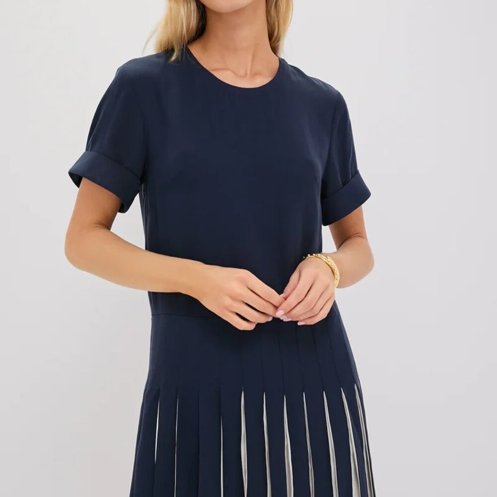 TUCKERNUCK Navy Pleated Liza Dress Size Medium NWT